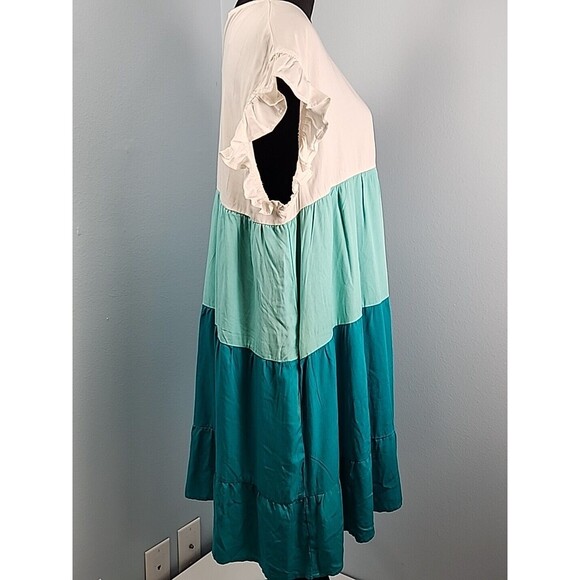 Chicsoul Womans 1X Tiered Dress Knee Length Boho Short Sleeve Empire Waist - Picture 6 of 16